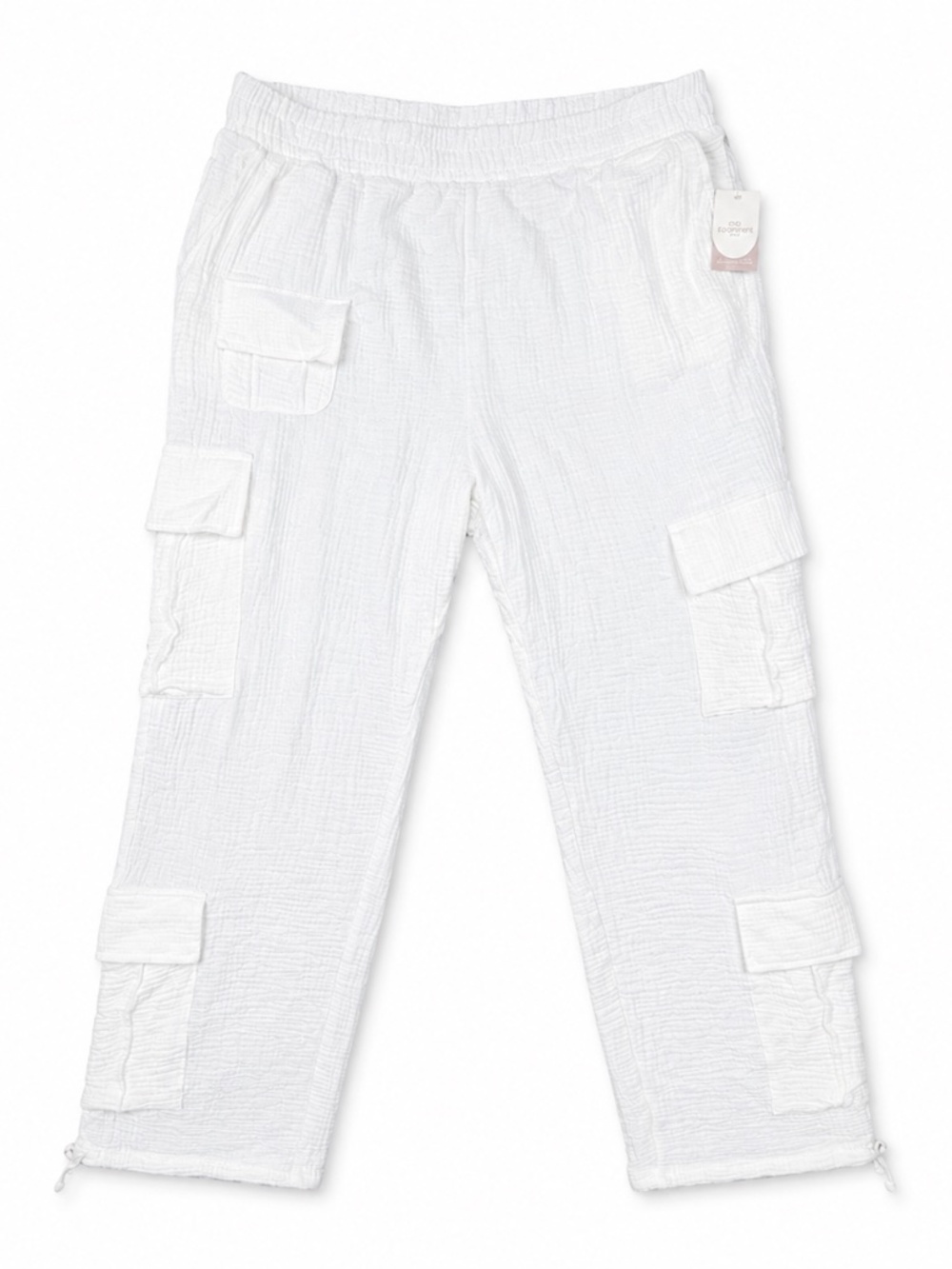Share No Comment Plus Womens 2X White Cotton Gauze Cargo Pants Elastic Waist NWT